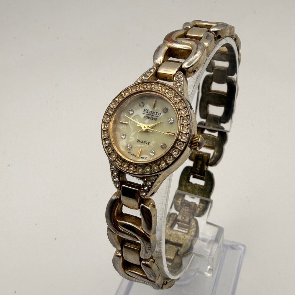 Elegant Figaro Couture Ladies Rhinestone Quartz Watch - Vintage & Chic